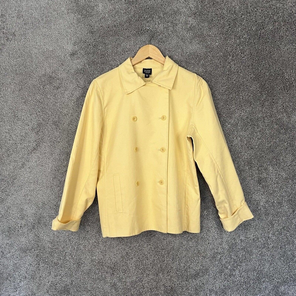 Eileen Fisher Blazer Womens Medium Petite PM Yellow Long Sleeve Double Breasted